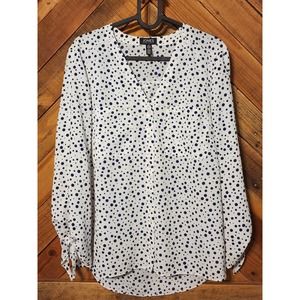 Jones New York Navy White Polka Dot Tie Sleeve Blouse Size Small